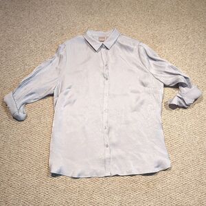 Chicos Shimmer Button Down Shirt Womens 3 XL 16 Feather Stone Silver Roll Tab